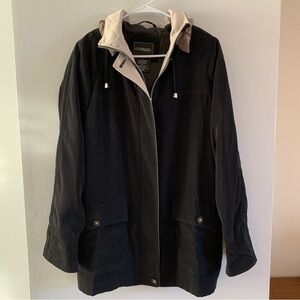 Black Spring Jacket Size Small Removable Hood Outbrook Mid Length Long Sleeve